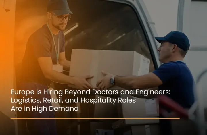 Graphic showing Europe’s hiring demand in logistics, retail, and hospitality roles beyond doctors and engineers.